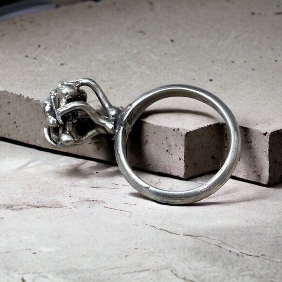 Handmade Chunky Sterling Silver Abstract Brutalist Geometric Hippie Ring Sz 7 - Picture 3 of 6